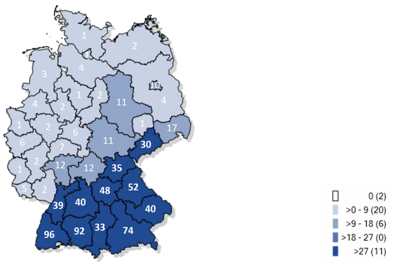Kartographische Darstellung gemeldeter FSME-Fälle in Deutschland 2025 Kartographische Darstellung gemeldeter FSME-Fälle in Deutschland 2025