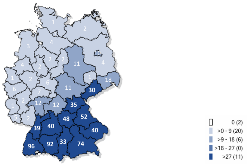 Kartographische Darstellung gemeldeter FSME-Fälle in Deutschland 2025 Kartographische Darstellung gemeldeter FSME-Fälle in Deutschland 2025