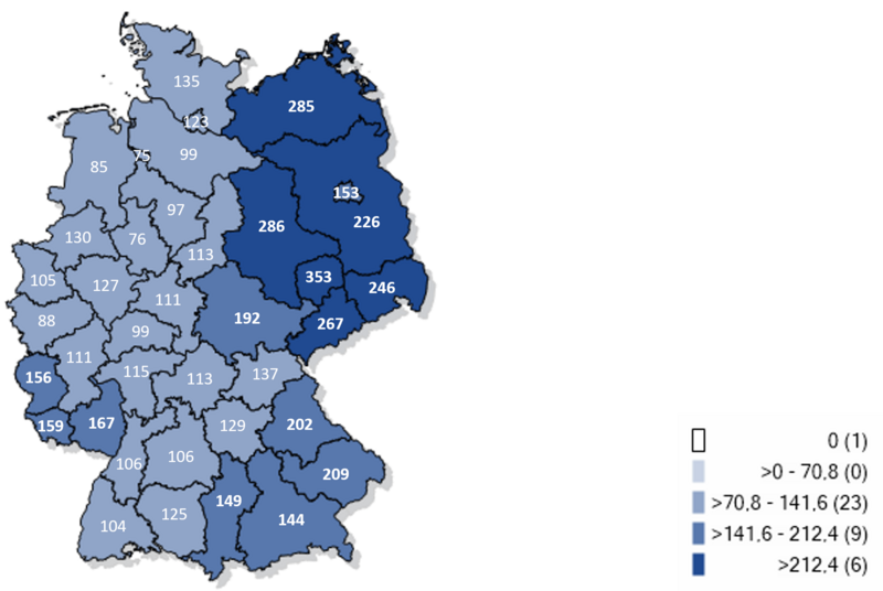 Kartographische Darstellung gemeldeter COVID-19-Fälle pro 100.000 Einwohner seit KW40/2025 in Deutschland Kartographische Darstellung gemeldeter COVID-19-Meldefälle seit KW40/2025 in Deutschland (Inzidenz pro 100.000 Einwohner)