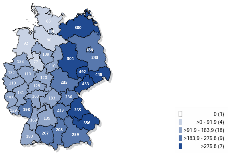 Kartographische Darstellung gemeldeter laborbestätgter Influenzafälle pro 100.000 Einwohner in Deutschland 2025/26 Kartographische Darstellung gemeldeter laborbestätgter Influenzafälle in Deutschland 2025/26 (Inzidenz pro 100.000 Einwohner)