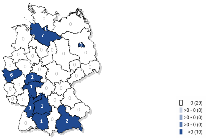 Kartographische Darstellung bisher gemeldeter Fälle an Masernerkrankungen in Deutschland 2026