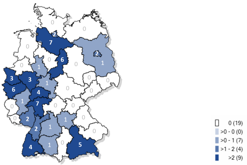 Kartographische Darstellung bisher gemeldeter Masernfälle in Deutschland 2026 Kartographische Darstellung bisher gemeldeter Fälle an Masernerkrankungen in Deutschland 2026