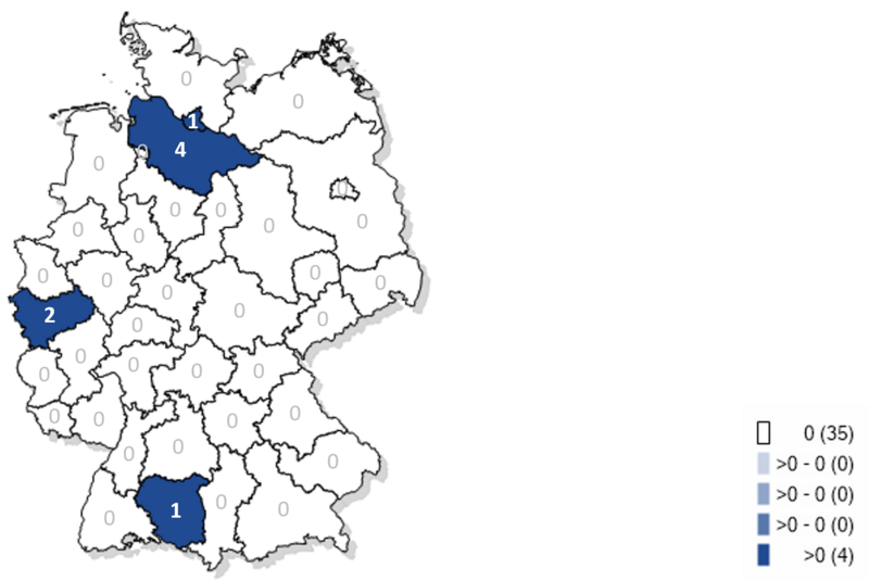 Kartographische Darstellung bisher gemeldeter Masernfälle in Deutschland 2026 Kartographische Darstellung bisher gemeldeter Fälle an Masernerkrankungen in Deutschland 2026