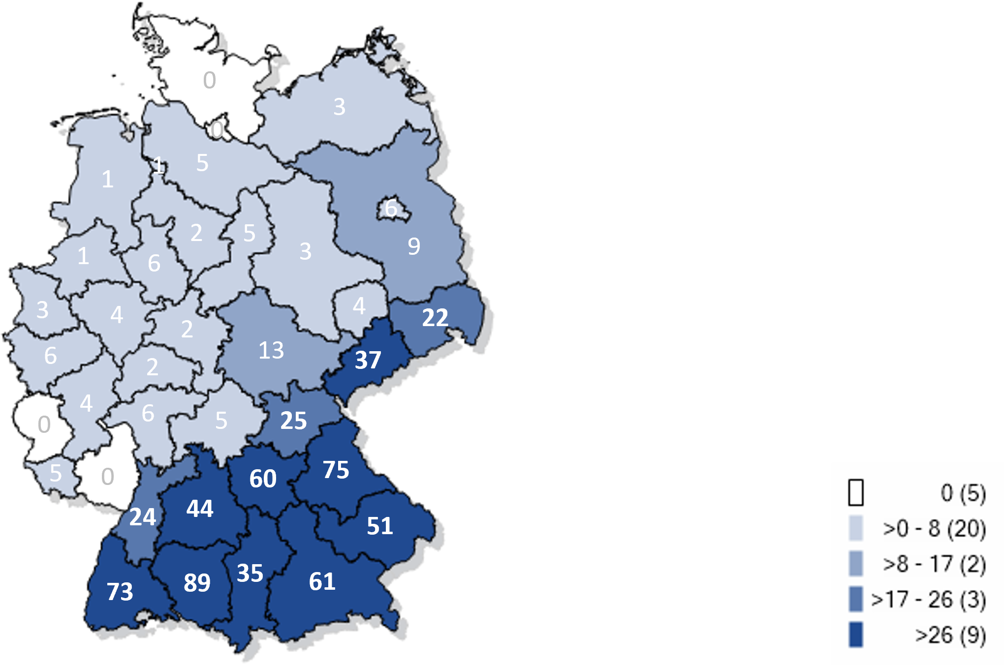 Kartographische Darstellung gemeldeter FSME-Fälle in Deutschland 2024