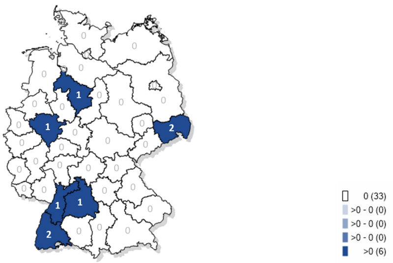 Kartographische Darstellung gemeldeter FSME-Fälle in Deutschland 2026 Kartographische Darstellung gemeldeter FSME-Fälle in Deutschland 2026