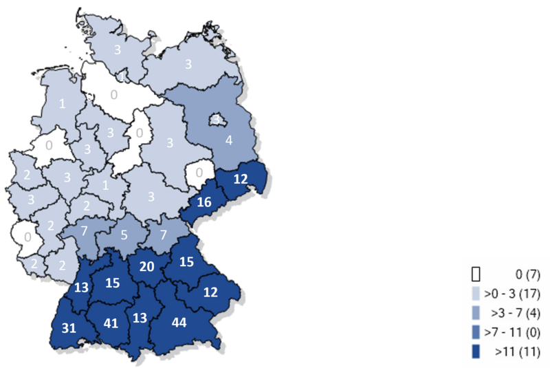 Kartographische Darstellung gemeldeter FSME-Fälle in Deutschland 2026 Kartographische Darstellung gemeldeter FSME-Fälle in Deutschland 2026