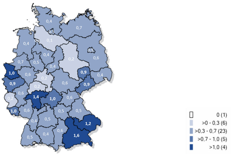 Kartographische Darstellung gemeldeter COVID-19-Meldef&auml;lle seit KW40/2026 in Deutschland (Inzidenz pro 100.000 Einwohner)