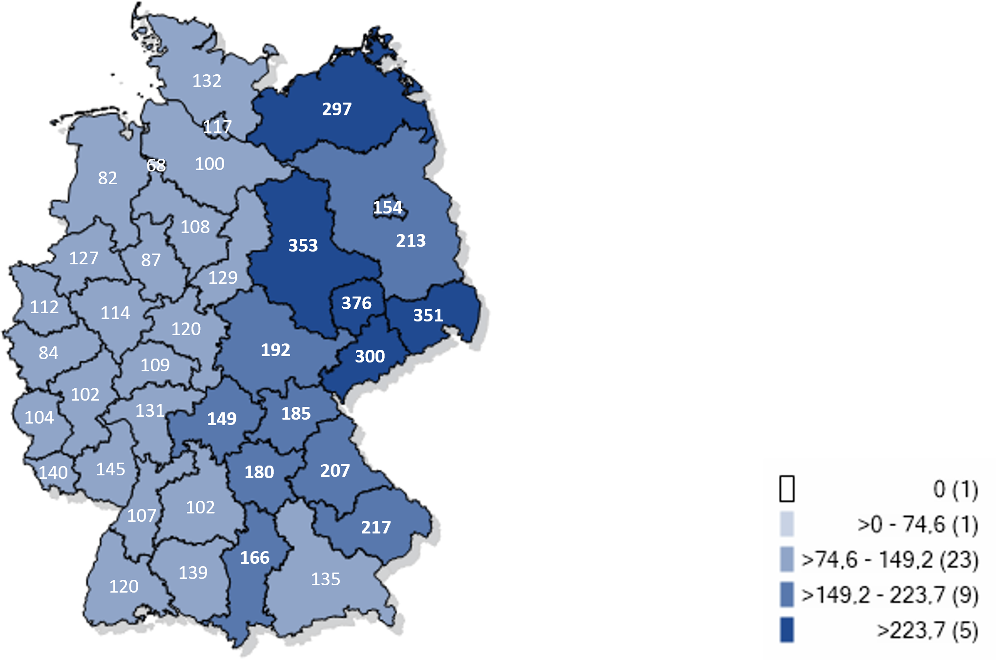Kartographische Darstellung gemeldeter COVID-19-Meldefälle seit KW40/2024 in Deutschland (Inzidenz pro 100.000 Einwohner)