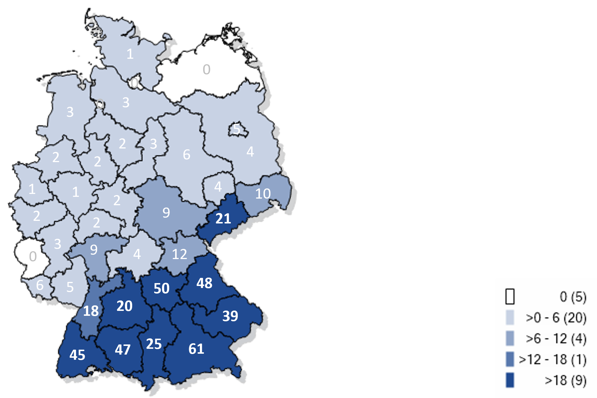 Kartographische Darstellung gemeldeter FSME-Fälle in Deutschland 2022